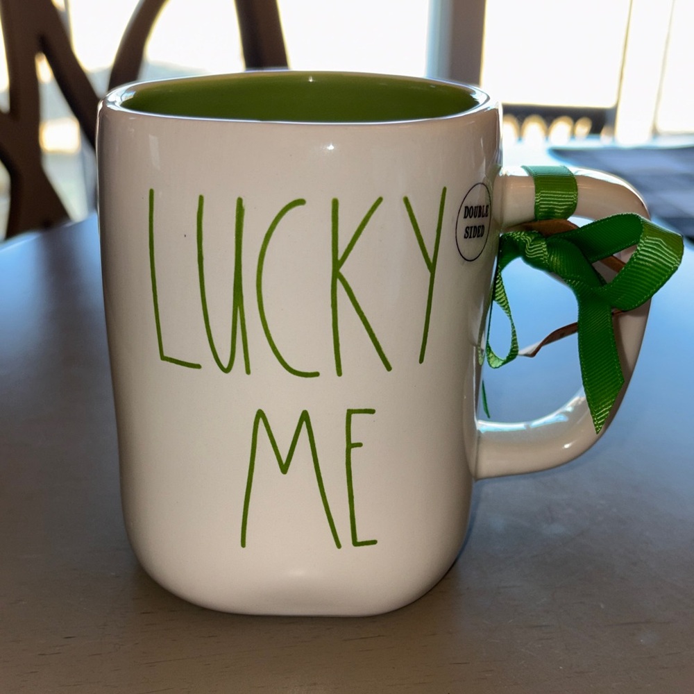 Rae Dunn Lucky Me White and Green Mug